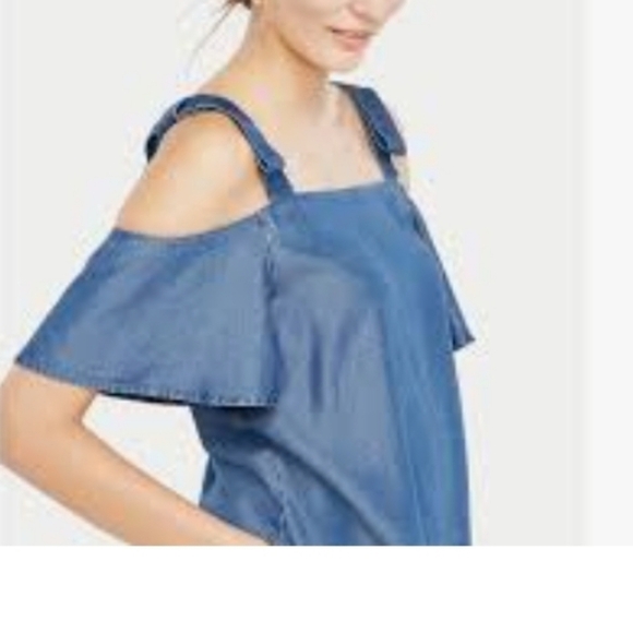 ANN TAYLOR CHAMBRAY COLD Women's Shoulder Top, Size Large - Picture 2 of 10